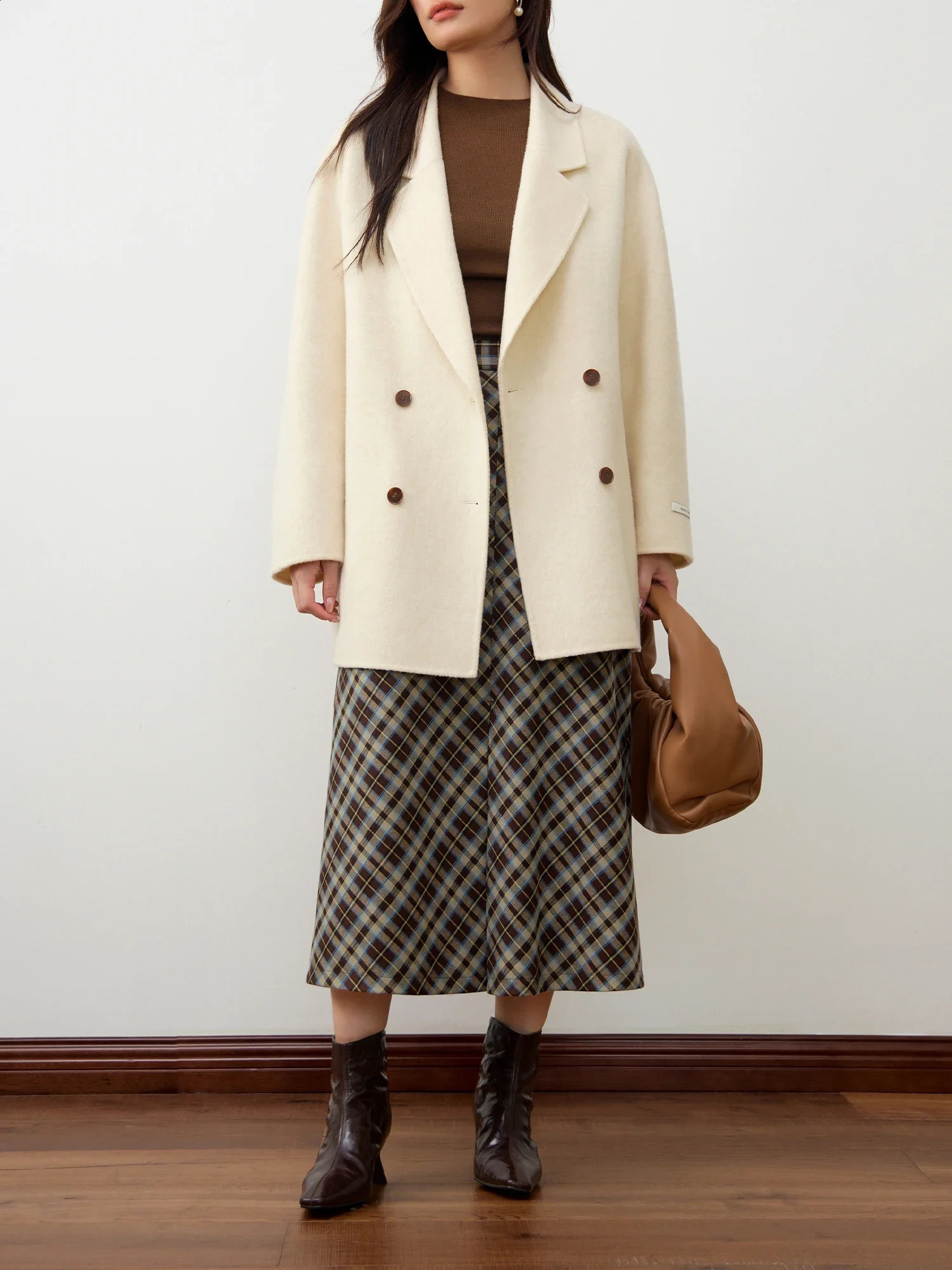 DUSHU Solid Elegant Casual Doublesided T Wool Coat For Women Winter Versatile Long Jacket 24DS84133 250102