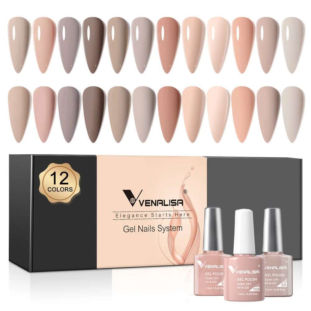 12pcs/kit Rubber Base Coat Jelly Semi Permanent Venalisa Gel Nail Polish Gorgeous Color Soak Off UV LED Branded Box VIP Gift