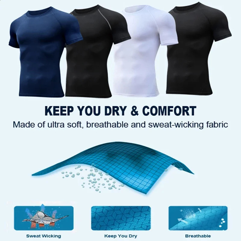 Mens Compression Shirts Summer Short Sleeves Tees Tshirt Gym Workout Fitness Running Tops Undershirts Baselayer Sportswear 250113