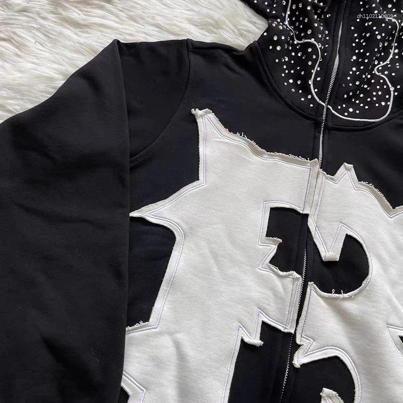 Men's Hoodies 24SS High Quality Glo Gang The Glory Hoody Heavy Industry Diamond-studded Hat Fashion Brand Men Women Patchwork Design