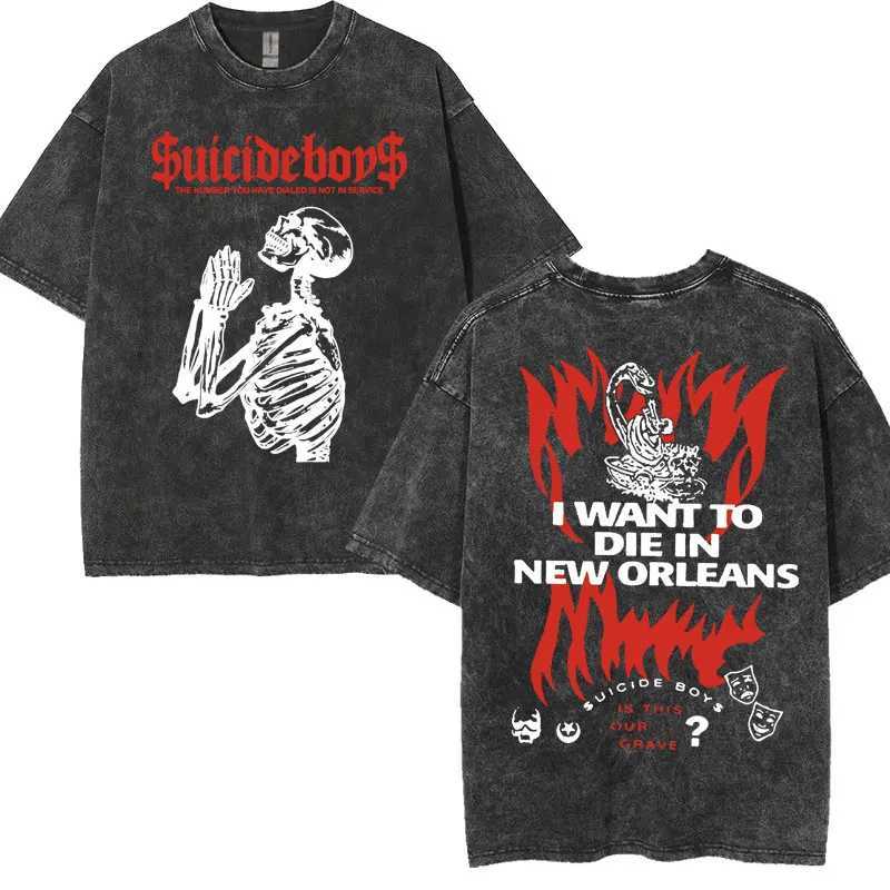 Vintage Washed Suicideboys G59 T Shirt I Want To Die in New Orleans Ruby Da Cherry T-shirts Men Women Harajuku Oversized T-shirt X25011313