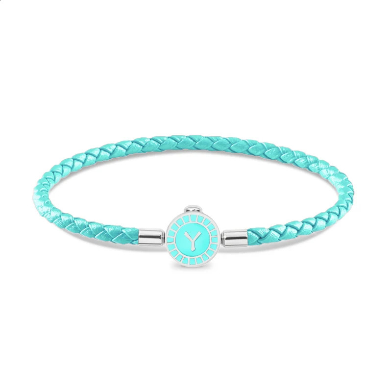 Cubic A-Z Initial Letter Women Bracelets Fashion Stainless Steel Genuine Braided Leather Bracelet Couple Birthday Jewelry Gifts 250107