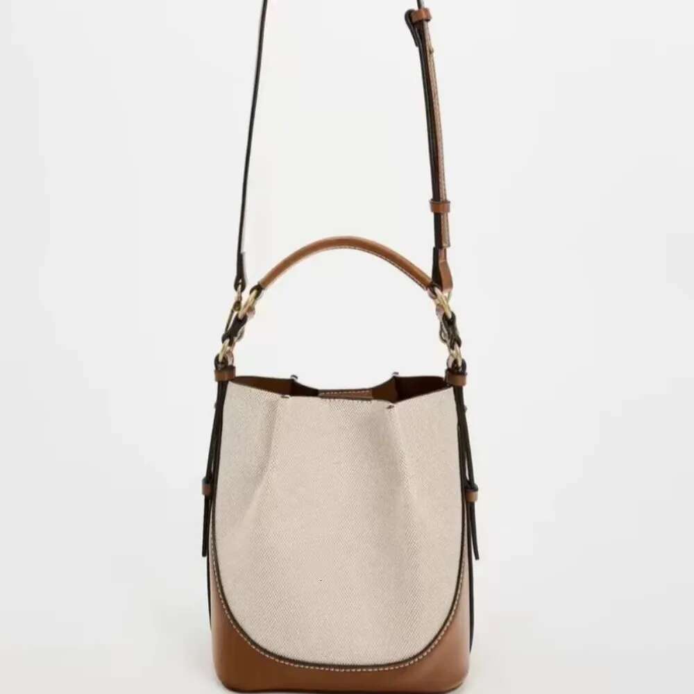 Portable Crossbody Wide Shoulder Strap Bucket For Women 2024 New Fashion Brown Drawstring Women's Bag