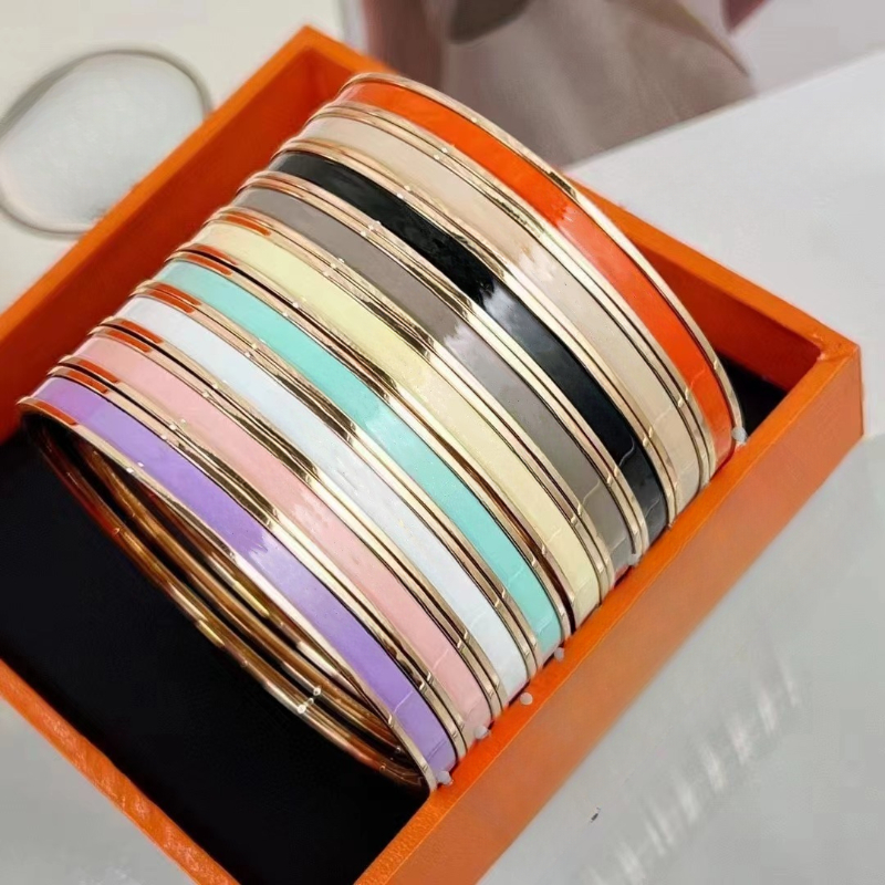 6mm stainless steel luxury H letters bangle bracelet for women men 18k rose gold enamel white black green classic orange bangles bracelets jewelry
