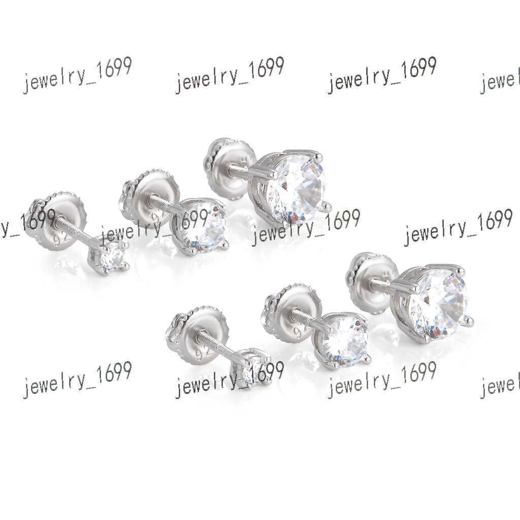 Fashion Simple Style Hip Hop Iced out White Gold Plated 5A CZ Stone 925 Sterling Silver Round Stud Earrings Men and Women Gift