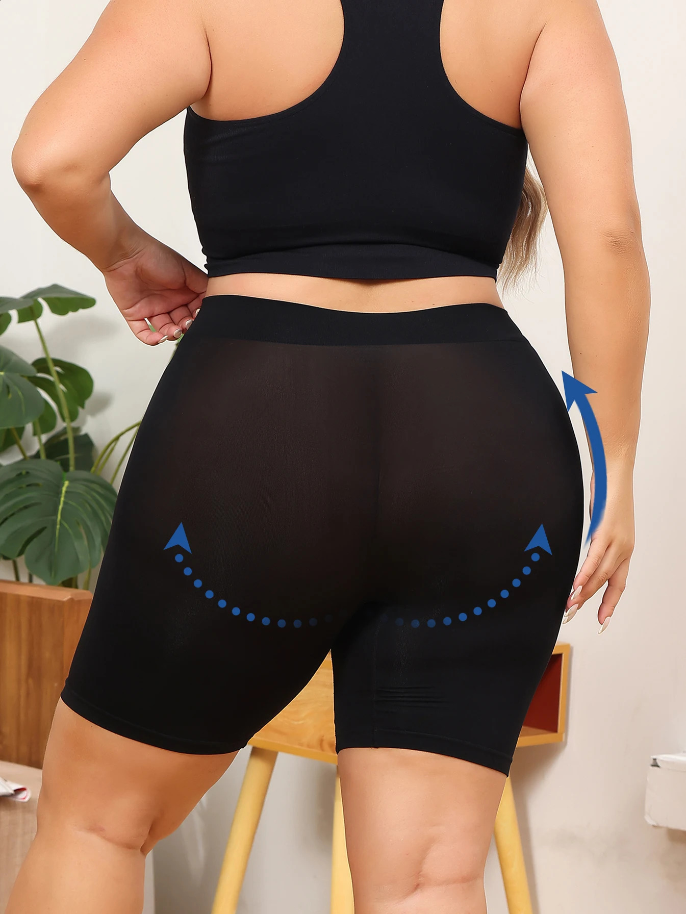 Plussize womens shorts with tummy control and buttlifting features to prevent expre provide safety 250107