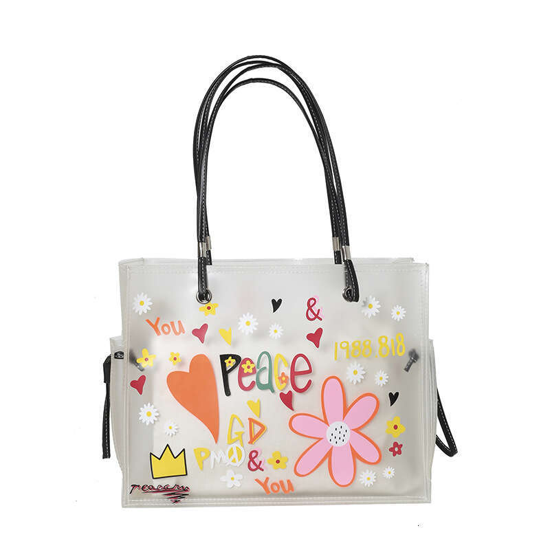 Transparent Jelly Women's Large Capacity 2024 New Street Trend Fashion Handheld Shoulder Tote Bag