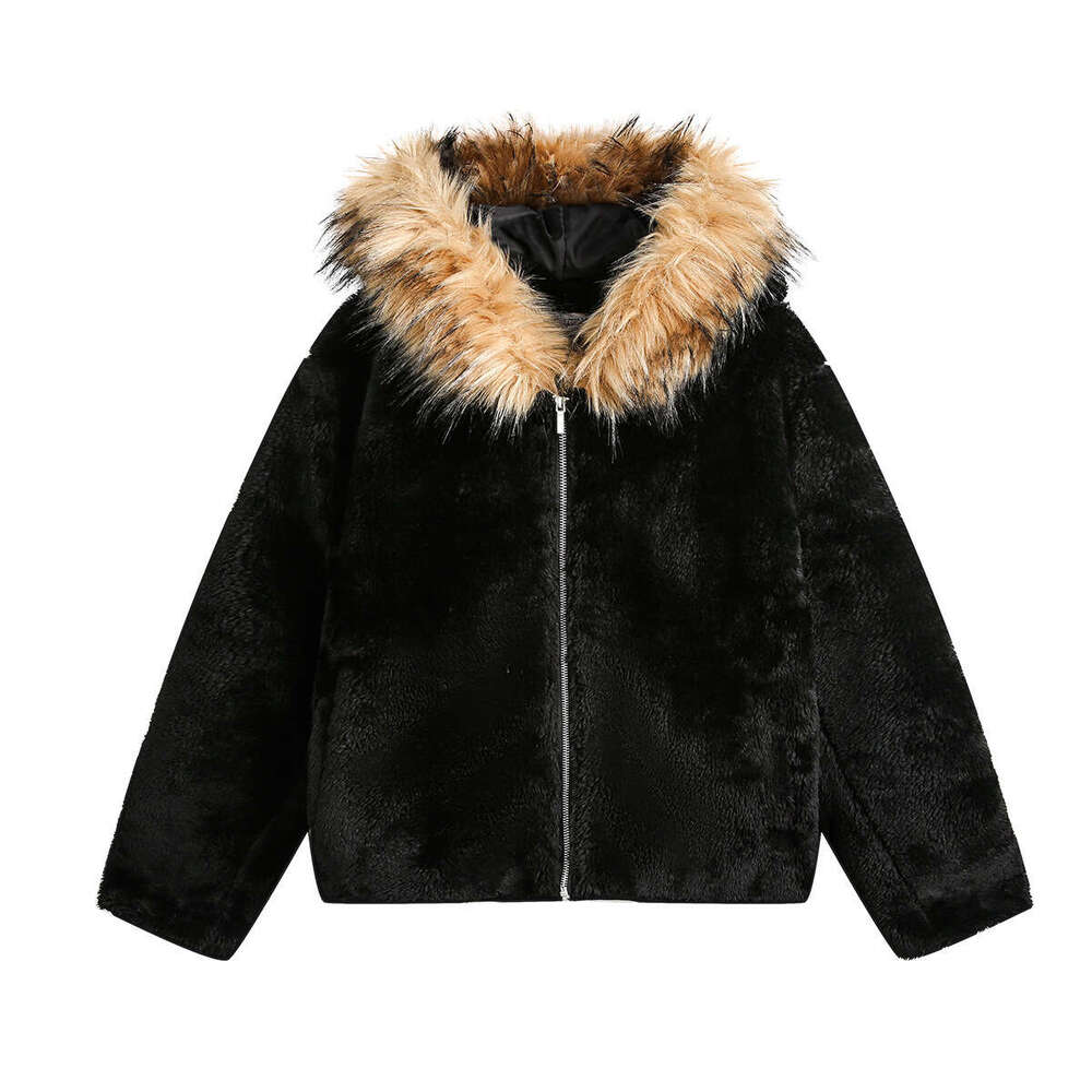 Trendy new wool collar lambskin jacket American cardigan zipper warm top 2025