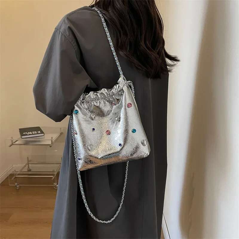 Dias Design Sier Leather Crossbody Bags For Women Designer Korean Fashion Chain Shoulder Bag Handbags