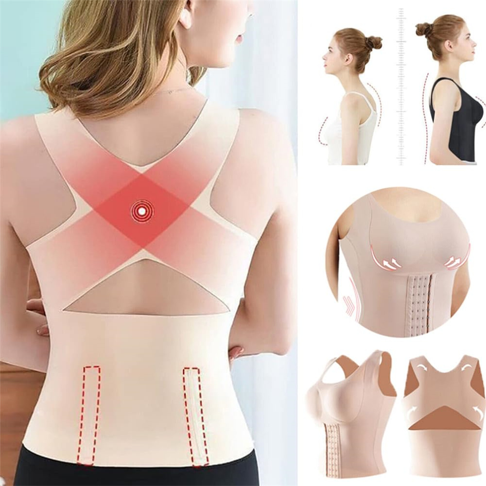 Women's 3 In 1 Waist Button Bra Styling Clothing Posture Corrector Weight Loss Cross Back Underwear Belly Sleeveless T-Shirt Ḁ