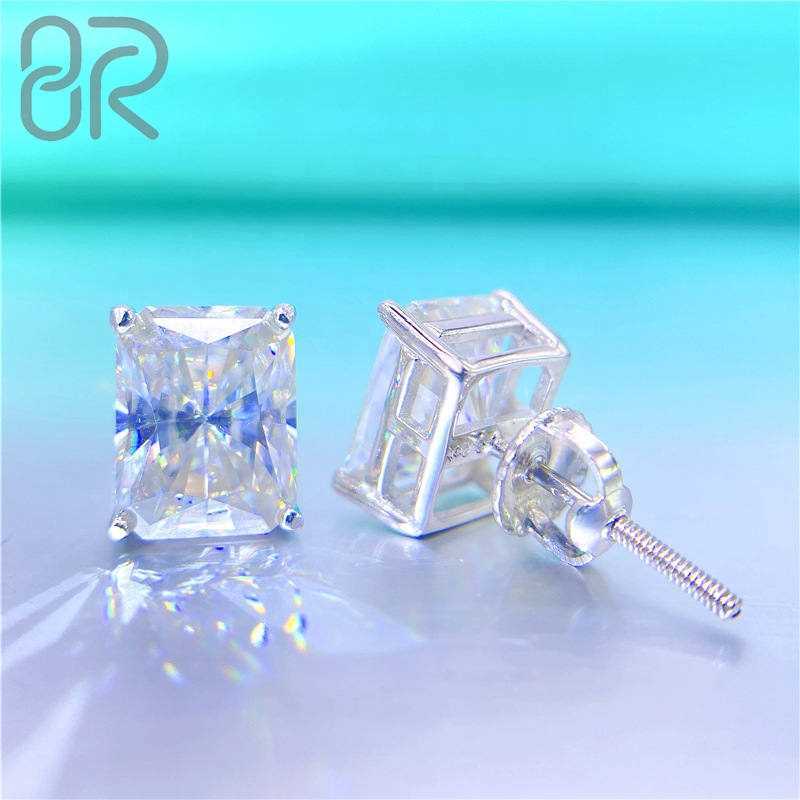 3.5CT Vvs Moissanite Earrings Fast Shipping Wholesale Bling Ice Out Square Diamond Cut 925 Silver Stud Earrings For Women