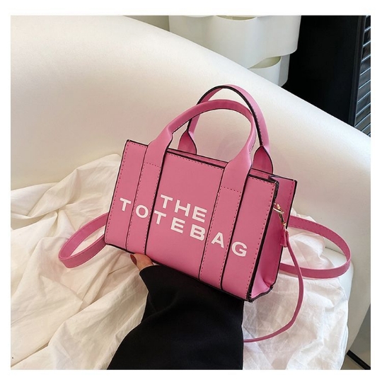 Women's Pink Mini Square Tote Bag - Vegan Leather Crossbody Shoulder Purse for Daily Use