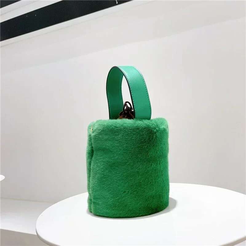 Mara's Dream Women Solid Color Mini Handbag Female Winter Plush Underarm Bags Leopard Zebra Pattern Fluffy Tote Bag Small Purse