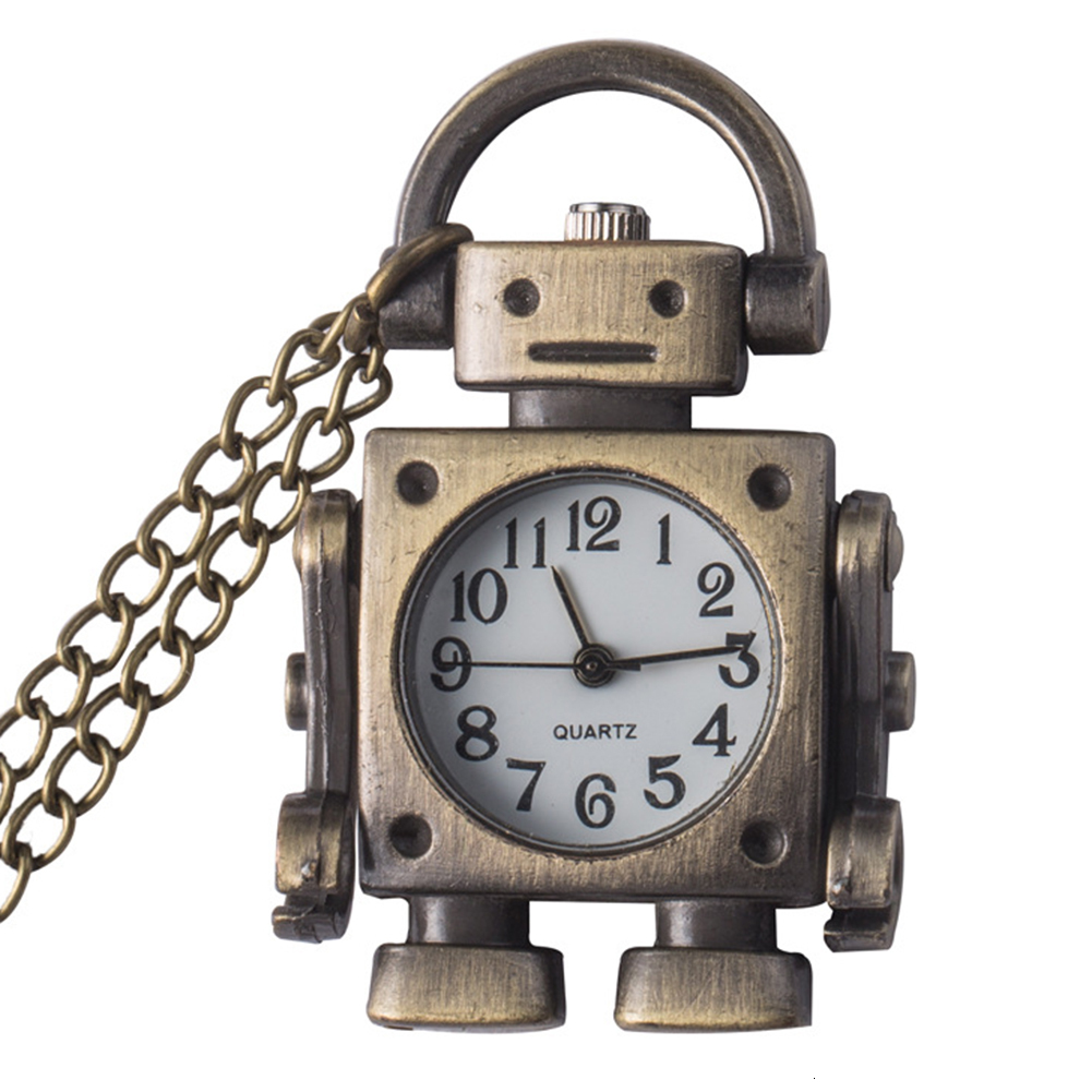 Vintage Robot Shape Keyrin/Chain Round Dial Quartz Pocket Watch Pendant Decor keychain women cute Key chain Bag charm for party