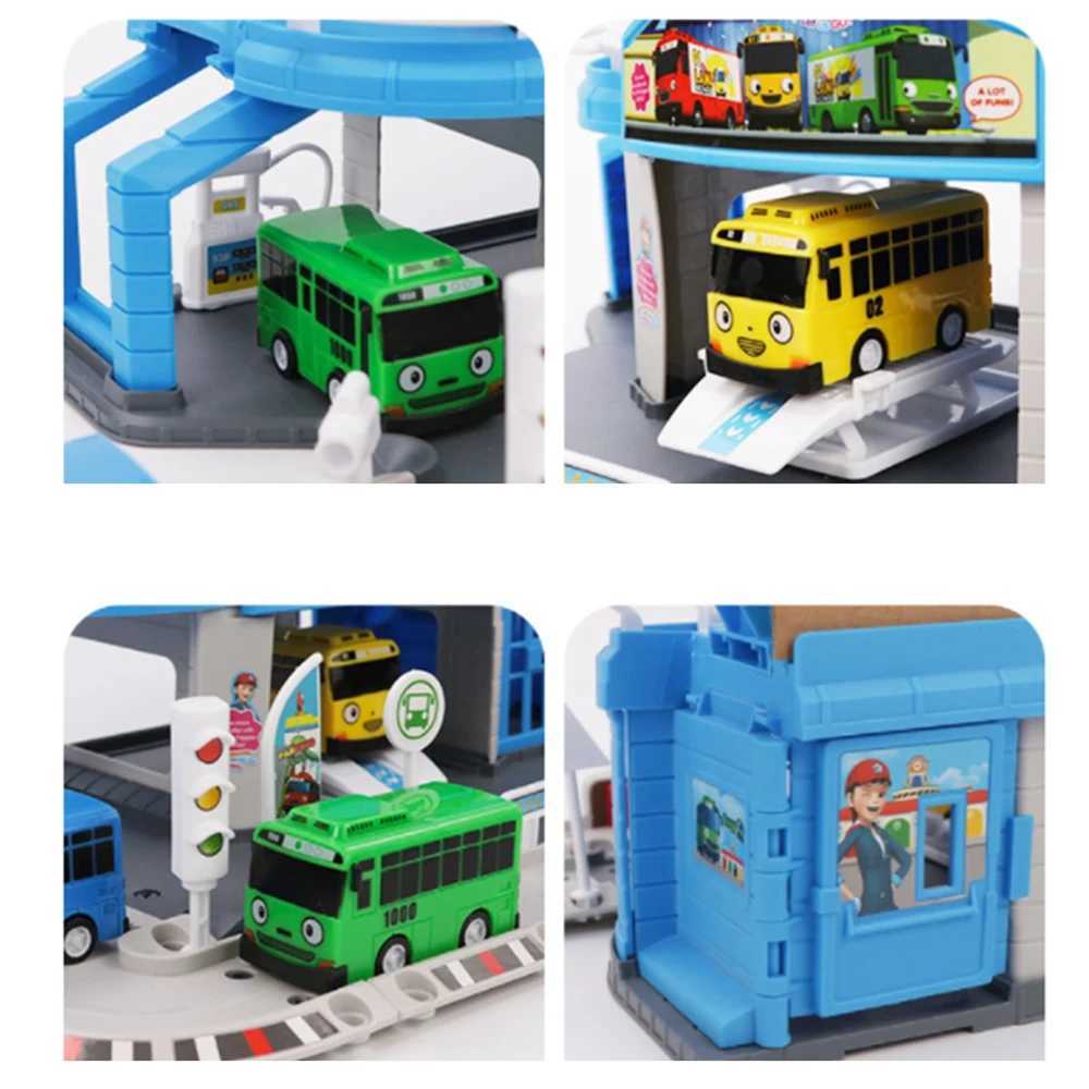 Cartoons Tayo the Little Bus Set Assembled Bus Station Parking Lot Car Runway Model with 2 Mini Tayo Bus X250113