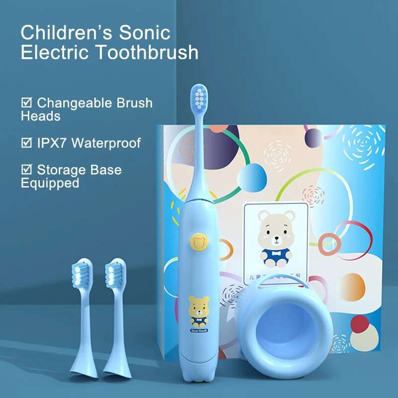 Children Electric Toothbrush Ultrasonic Teeth Brush with Storage Base Intelligent IPX7 Timing 3 Modes Personal Care Appliances