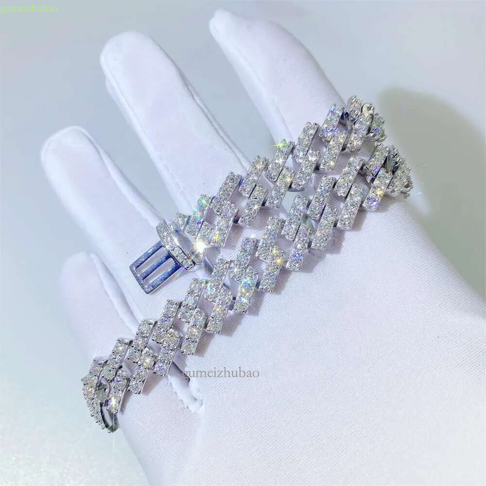 Bussdown Thick 8mm 10mm 13mm Solid Sier Iced Out Vvs Moissanite Chain Cuban k Bracelet