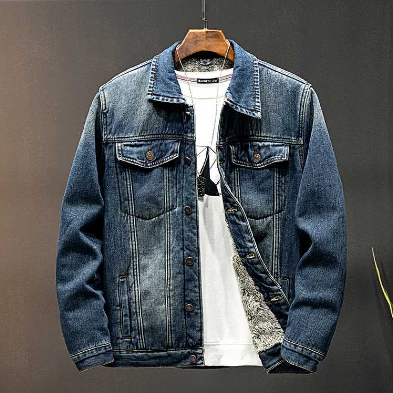 High density padded thickened warm casual denim jacket high street fashion brand blue Large Size Workwear Jacket Mens X250113