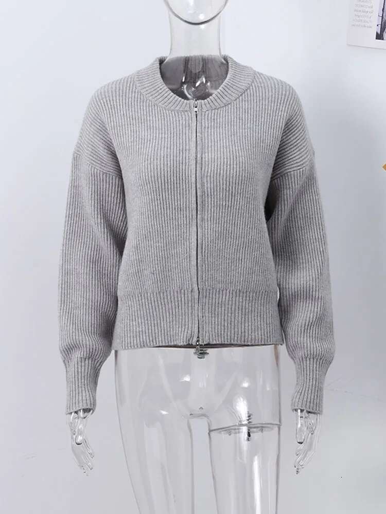 Fashion Solid Knitted Cardigan For Women Elegant O-Neck Long Sleeve Zipper Female Sweater 2024 Autumn Winter Lady Chic Knitwear