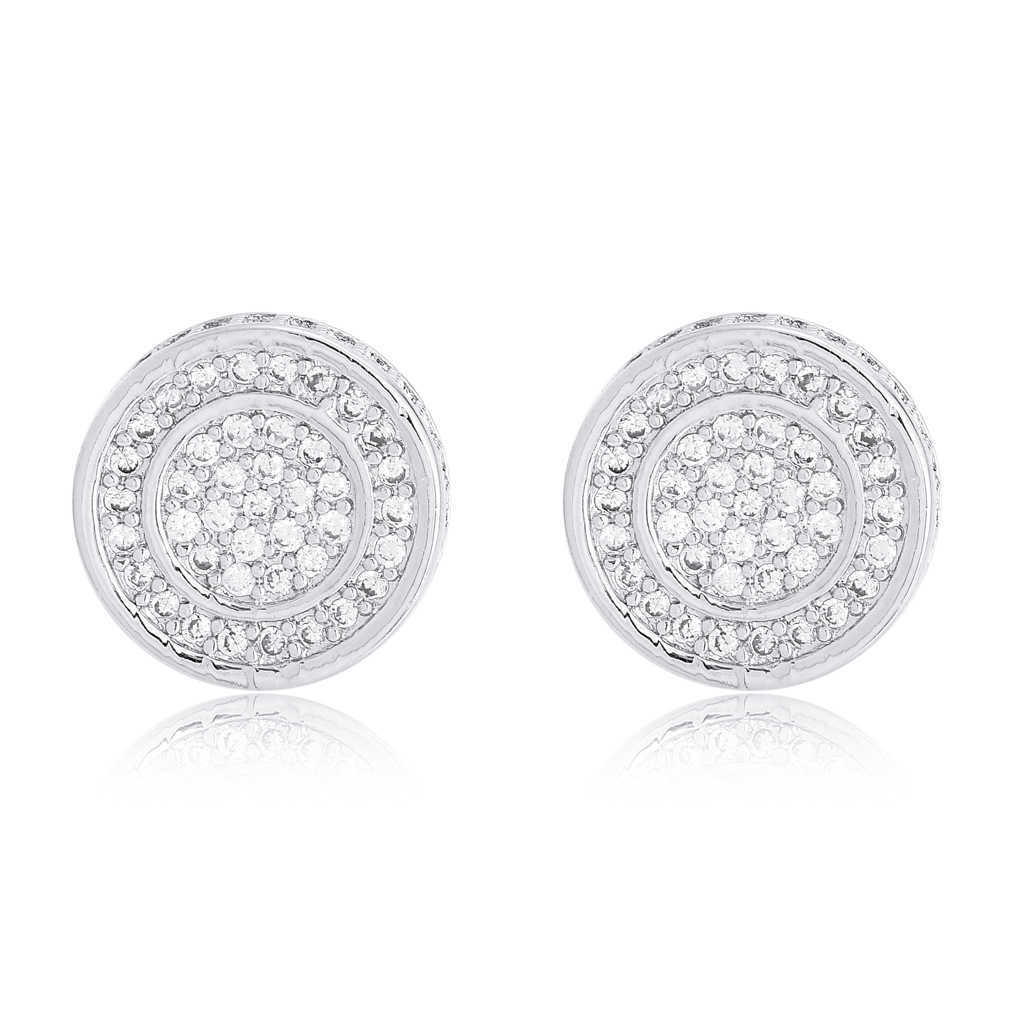 BES high quality Hip Hop 925 Sterling Silver Zircon Round diamond Mens Stud Earrings Jewelry