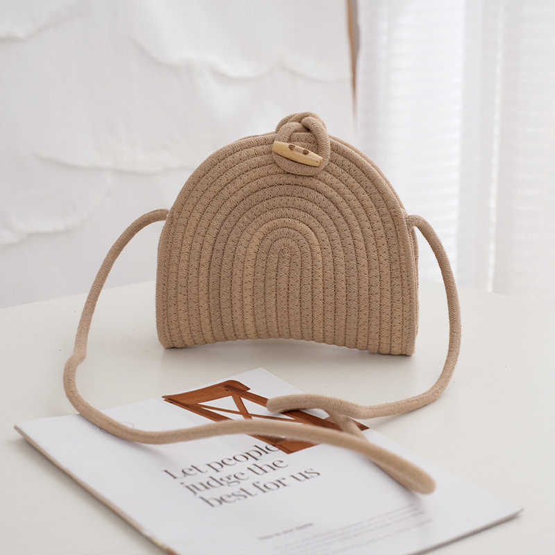 New Woven Shoulder Bag for Women, Cotton Rope Crossbody Bag, Bucket Summer Vacation Beach Fashionable and Versatile 250113