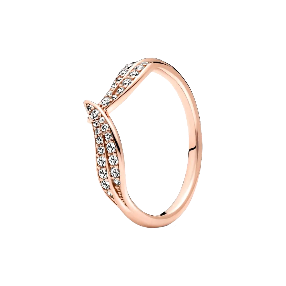 Charming Woman's Adjustable Fitted Ring Featuring a Classic Wishbone Design Accented by Glittering CZ Stones