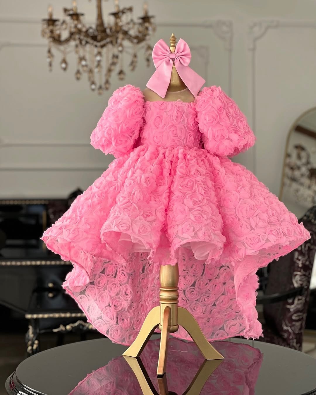 High Pink Low Princess Wer Girl Dresses For Wedding Sheer Jewel Necke Toddler Pageant Gowns Tulle Ruffled Birthday Party Dress