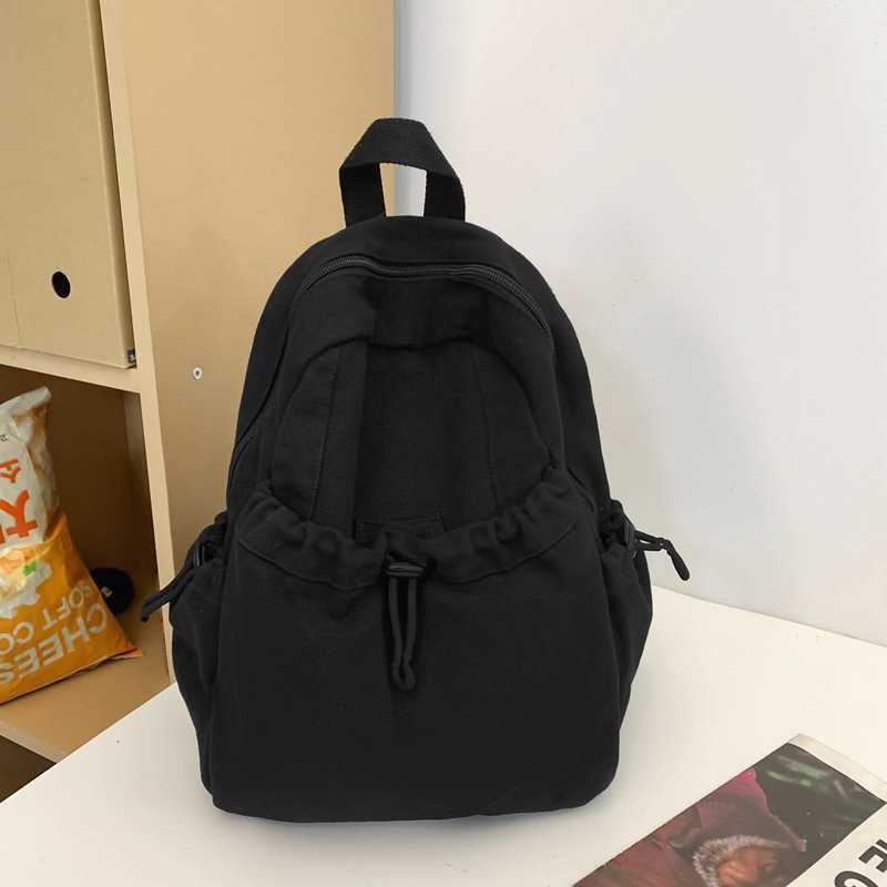 Washed Canvas Backpack for Women, Simple and Casual Drawstring Small Backpack, High School College Student Class 250113