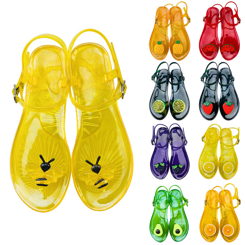 Sandals Round Head Foreign Trade New Ins Fruit Jelly Sandals Women's Non slip Soft Bottom PVC Beach Sandals Lemon