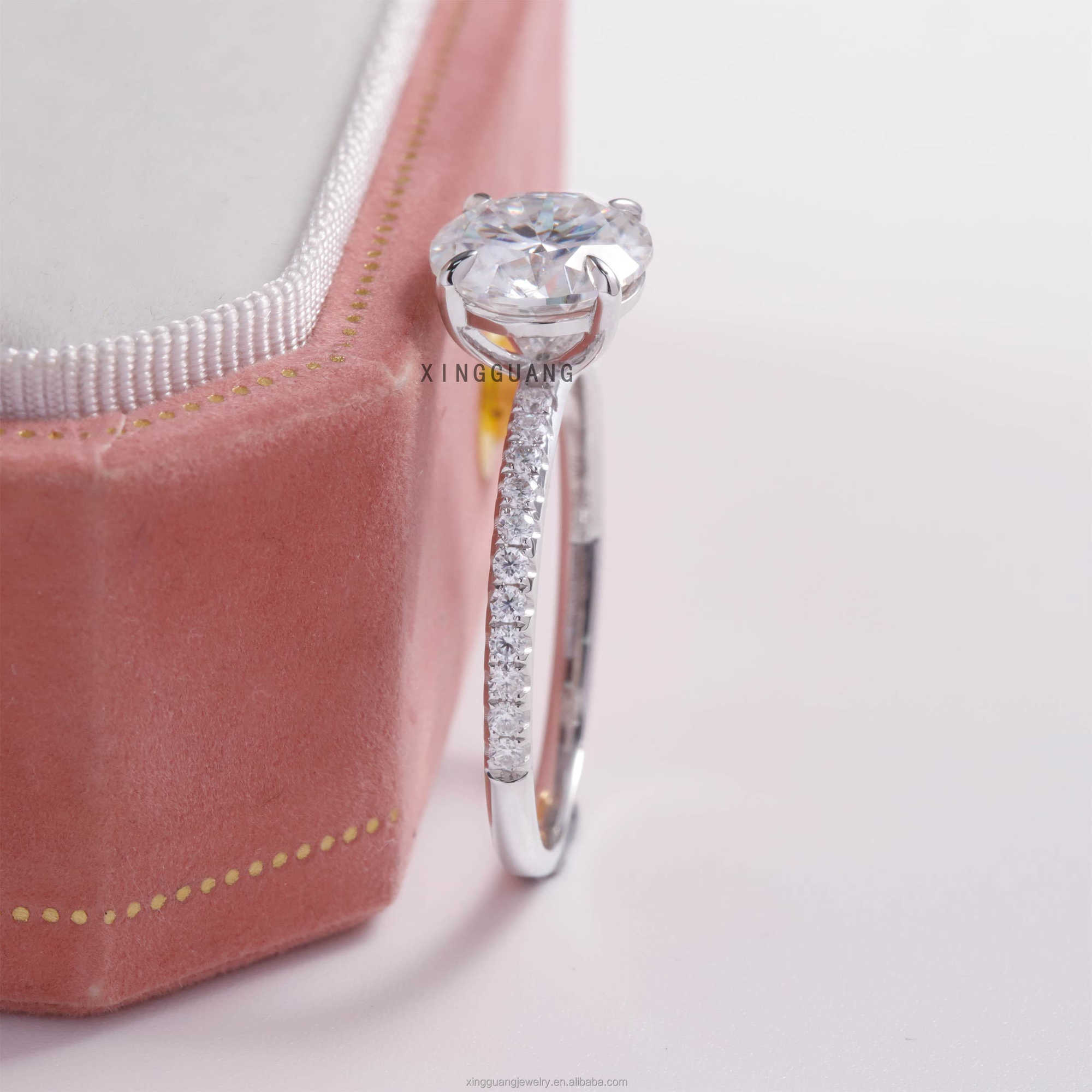 Fine Jewelry 18K White Solid Gold Prongs 2CT Excellent Round Diamond with Pave Band Moissanite Rings for Women Wedding