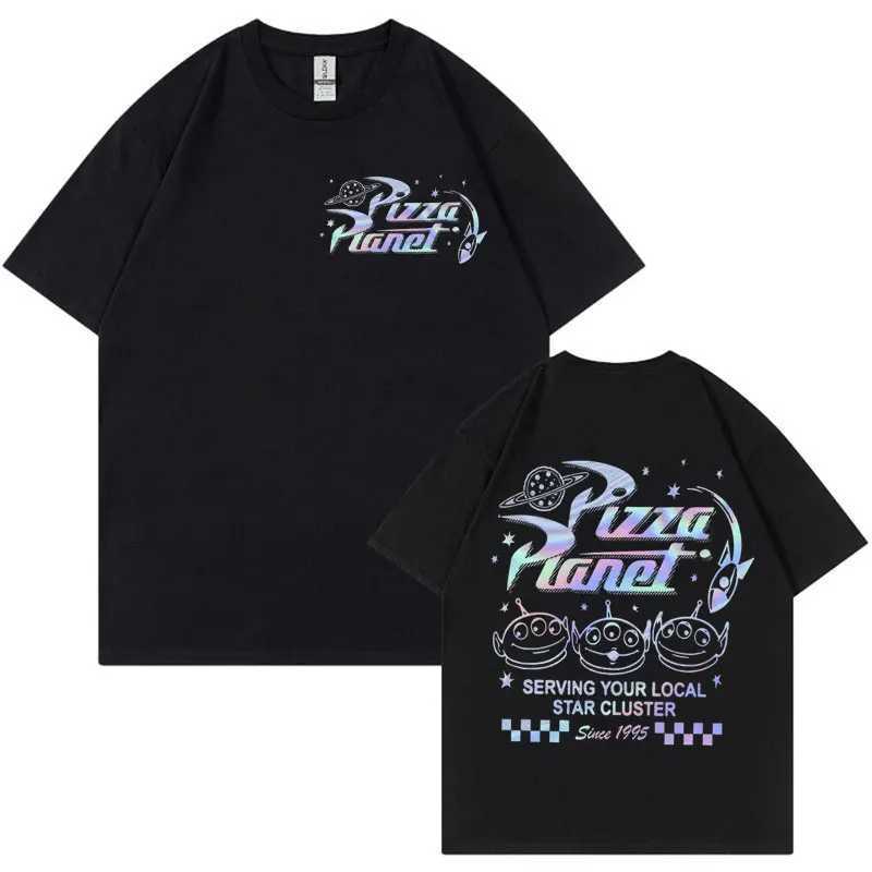 Pizza Planet Aliens Two-sided Print Tshirts Men Women Funny Meme Vintage Cartoon T-shirt Summer Casual Cute Short Sleeve T Shirt X250113