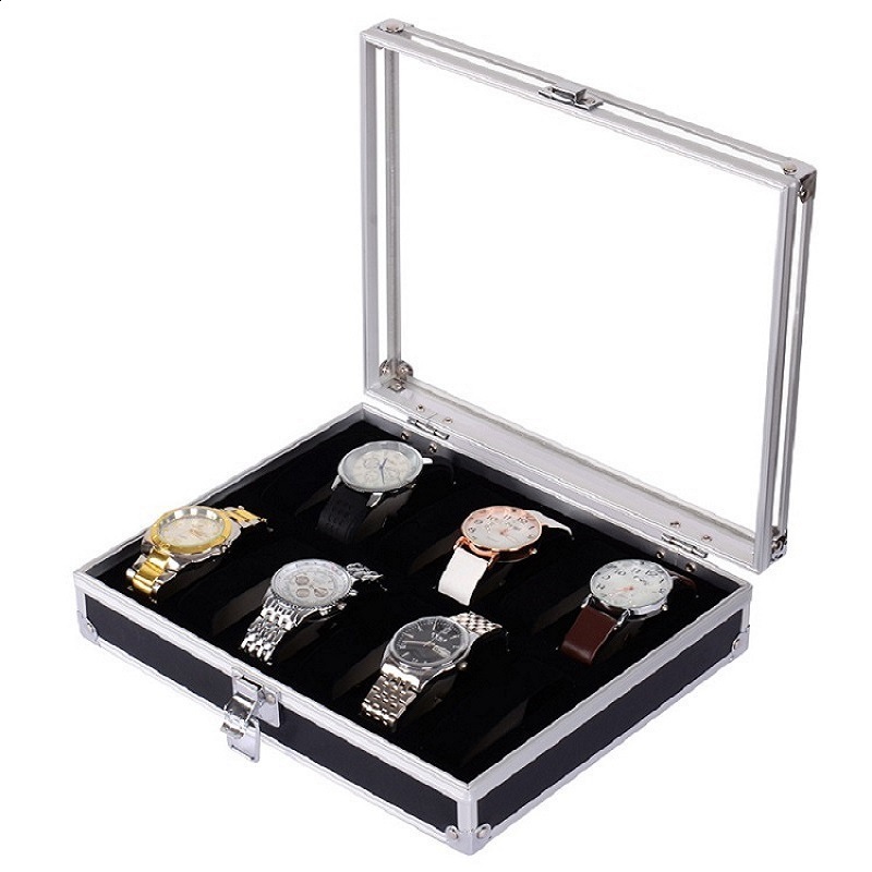 10/12/18 Grid Aluminum Alloy Black Watch Storage Box Jewelry Collection Box Portable Large Capacity Watch Box Quality Gift Box 240518
