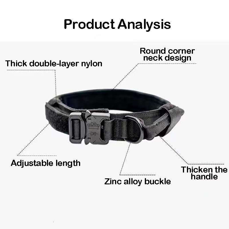 DHPET Tactical Dog Collar Adjustable Military Training Nylon Dog Collar with Control Handle and Heavy Metal Buckle for Medium and Large Dogs