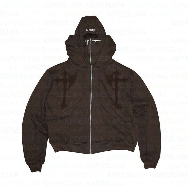 Y2K American street punk hip-hop style hooded sweatshirt hand-painted pattern with cross print