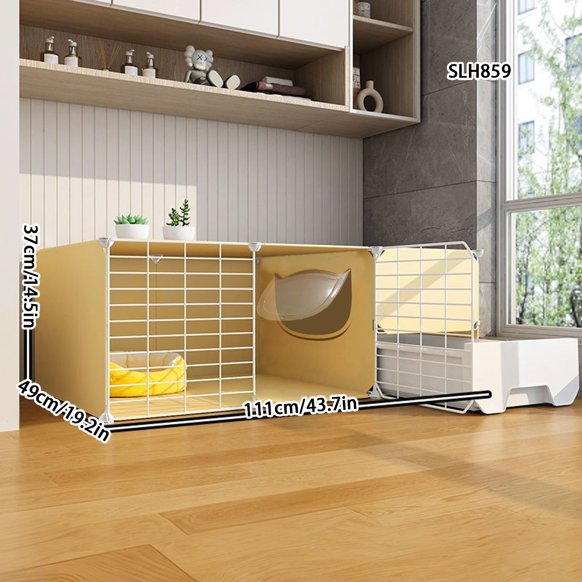 Space-Efficient Indoor Cat Cage with Integral Sandbox Perfect Kitty Hideout for Homes