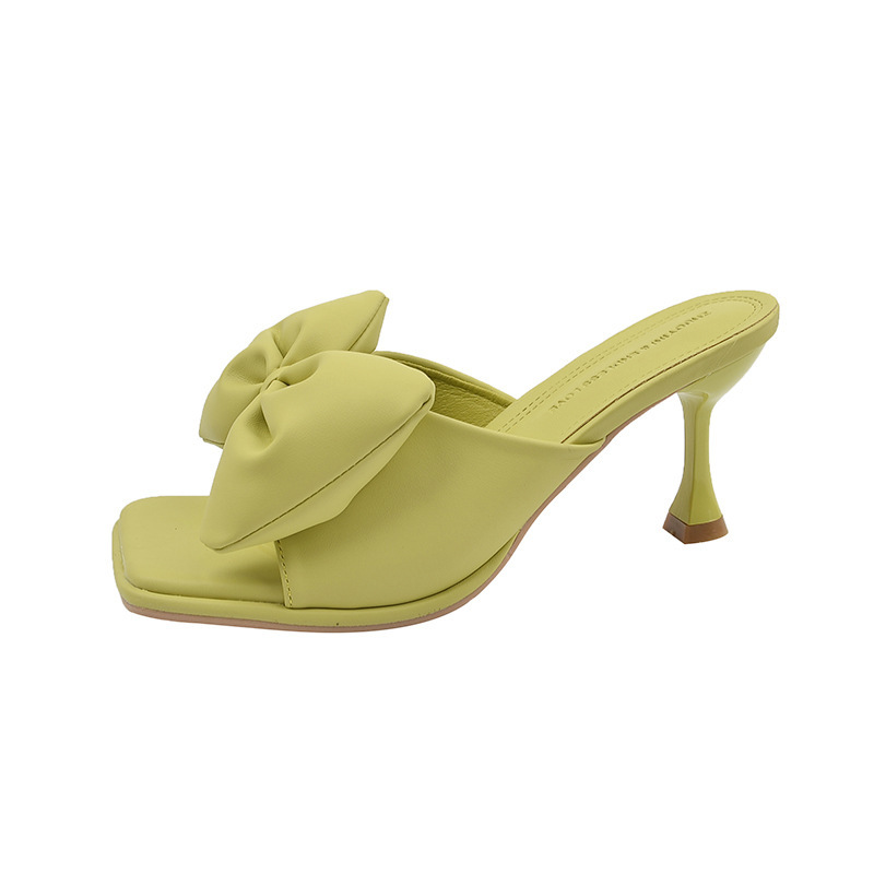 Women Slippers High Heel Bow Design Sweet Fashion New hot Style Triple Beige Green Fuia Free shipping