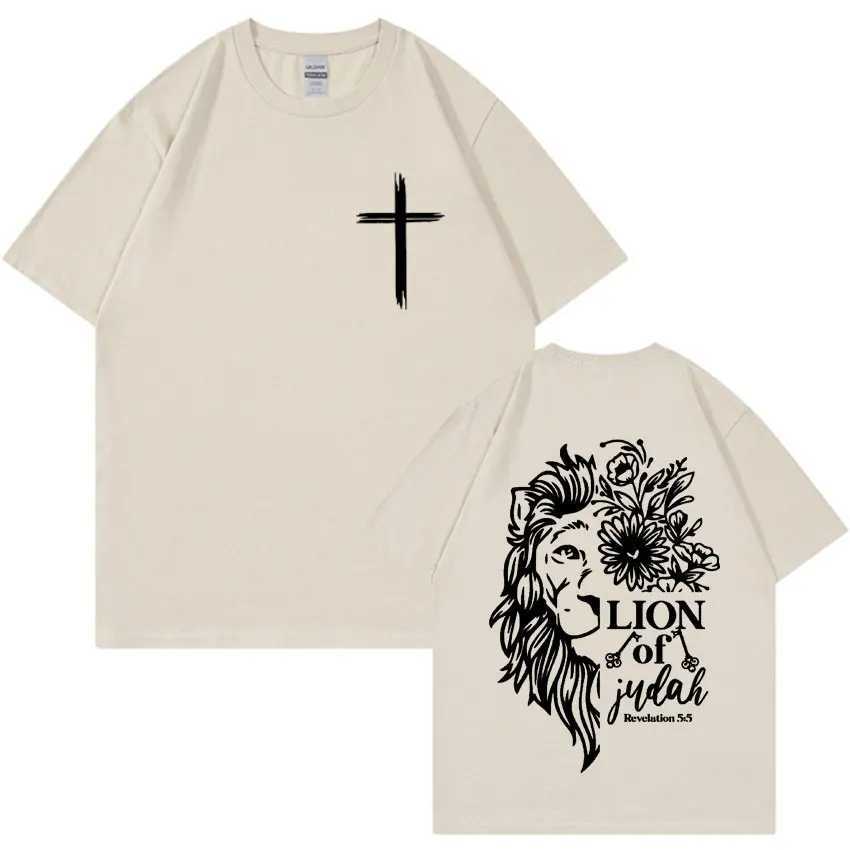 Jesus Lion of Judah Print T-shirt for Men Women Aesthetic Christian Clothing T Shirts Fashion Oversized 100% Cotton T Shirt Tops X250113