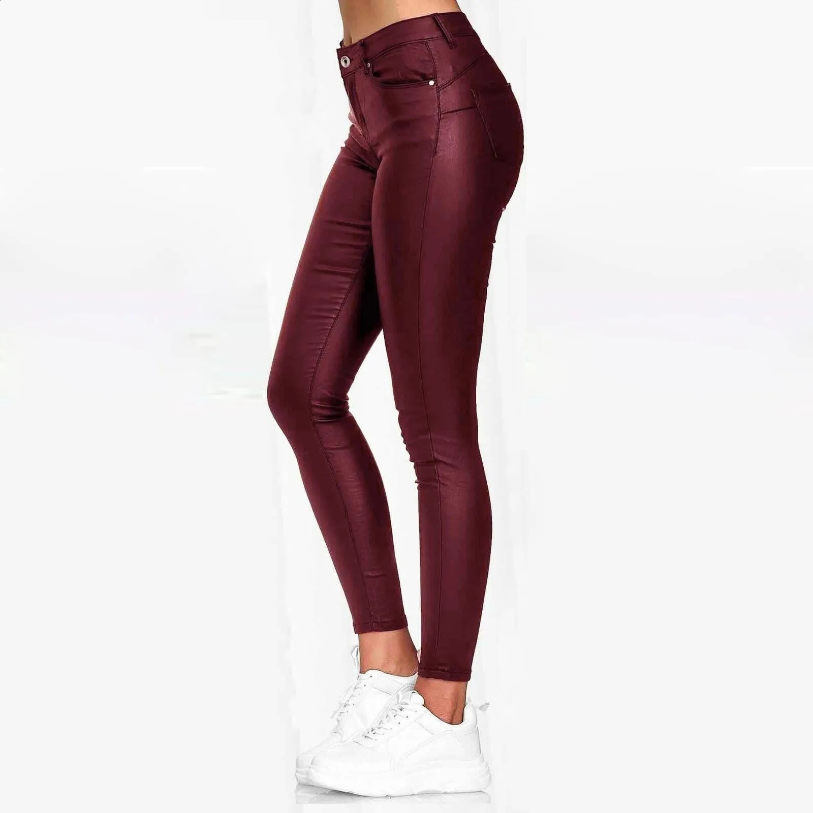 PU Leather Skinny Pants for Women Slim Fit Leggings Solid Casual Sexy Stretch Bodycon Trousers High Waist Pencil 250102