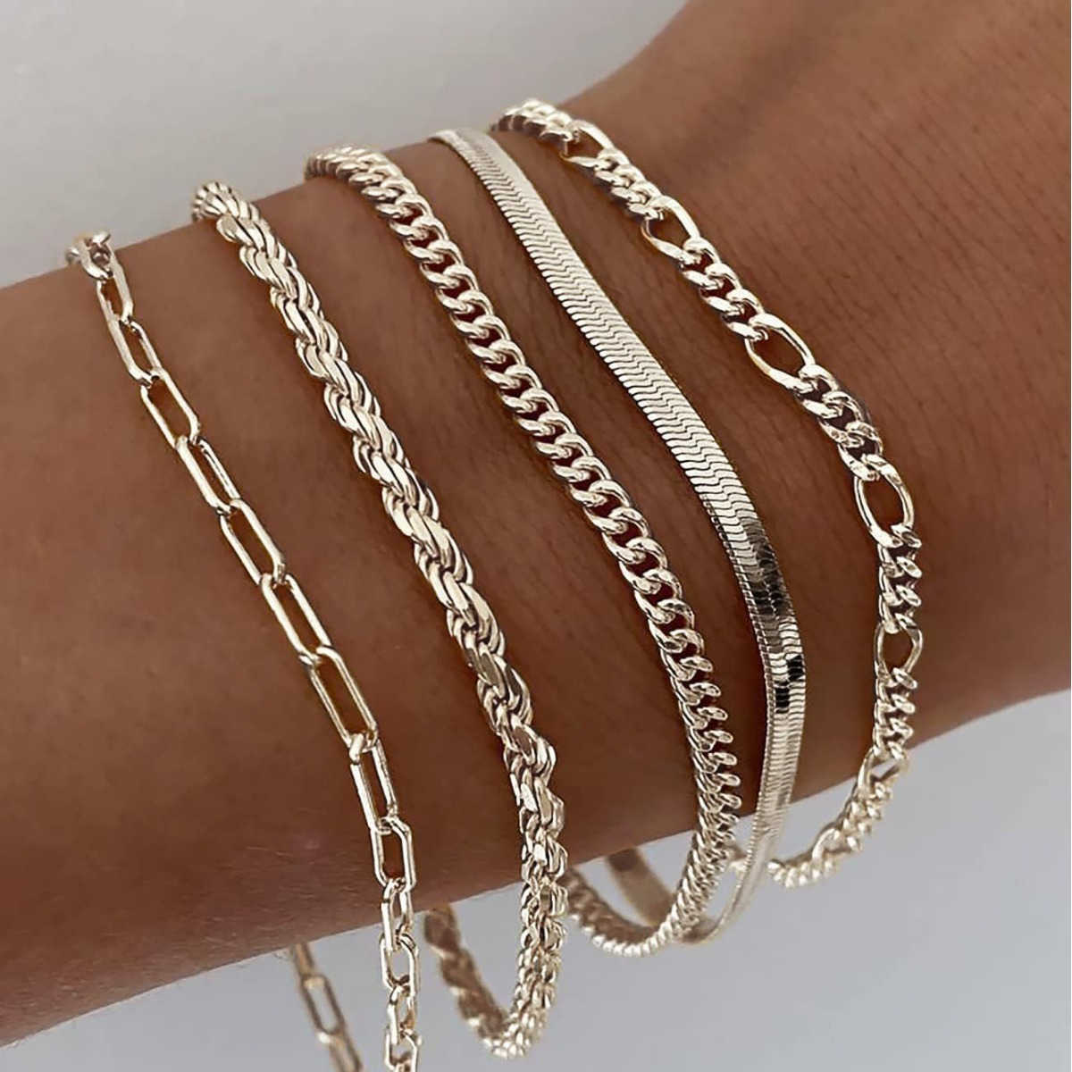 LATS 6Pcs Gold Bracelet Set Bohemian Vintage Thick Twisted Cuban Chain Bracelet 2024 Womens Fashion High Quality Jewelry Gift W240925