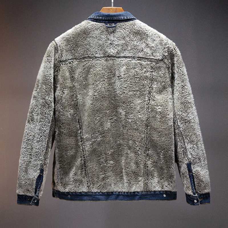 High density padded thickened warm casual denim jacket high street fashion brand blue Large Size Workwear Jacket Mens X250113