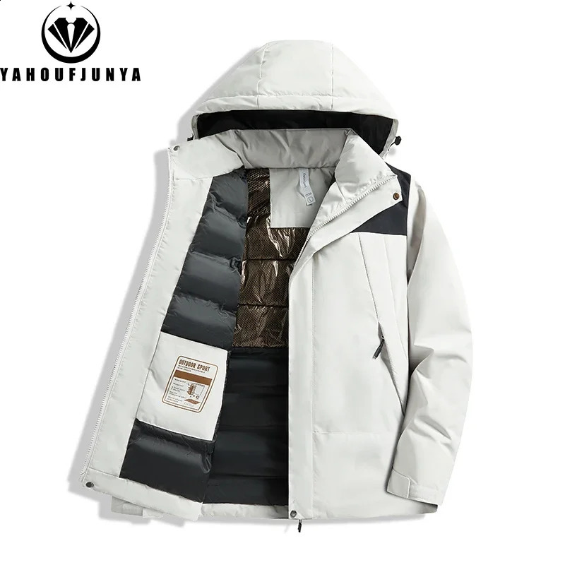 2024 Winter Men Fleece Warm Solid Zipper Detachable Hooded Parka Jacket Outdoor Windproof Casual Fashion Male Coat 250107