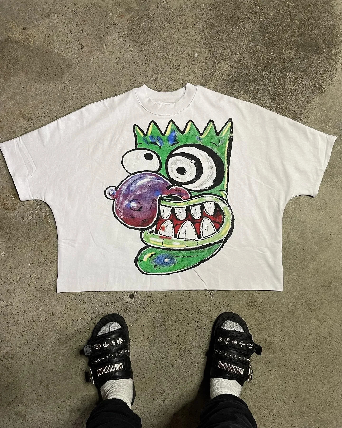 Y2K Gothic retro cartoon print round neck Tshirt mens street trend graffiti n pure cotton casual loose couple 250113