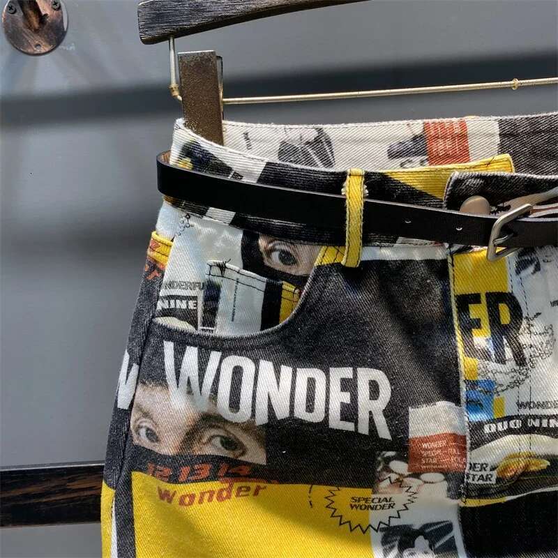 Korean Style Mini High Waist A- E Slim-Fit Sheath Skirt Female Summer Fashion Printed Pattern Denim Skirts For Women