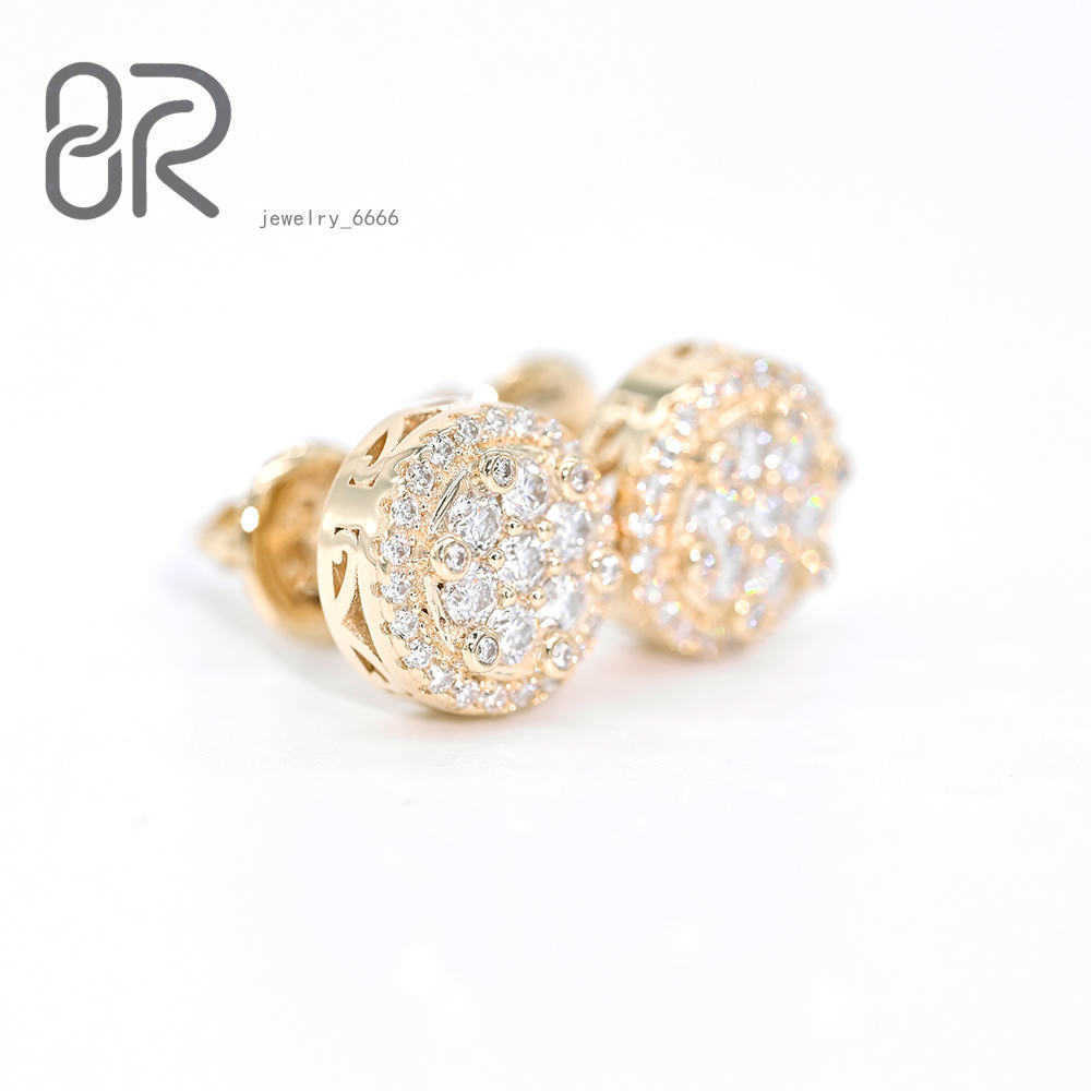 Hot Selling 10K 14K Solid Gold Moissanite Flower Earring Iced Out Round Brilliant Cut Diamond Earring Stud For Men Women