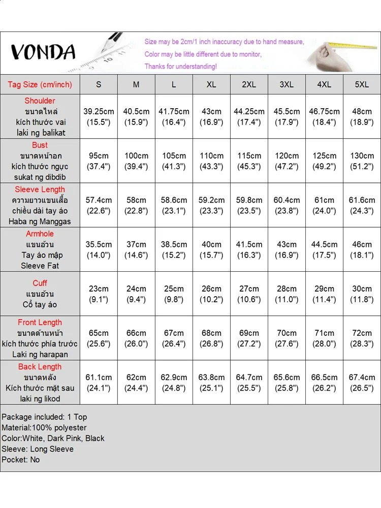 VONDA Women Ruffled Tops Elegant Long Sleeve Blouses Casual Solid Color Blusas Female Stand Collar Shirts Oversized Tunics 250102