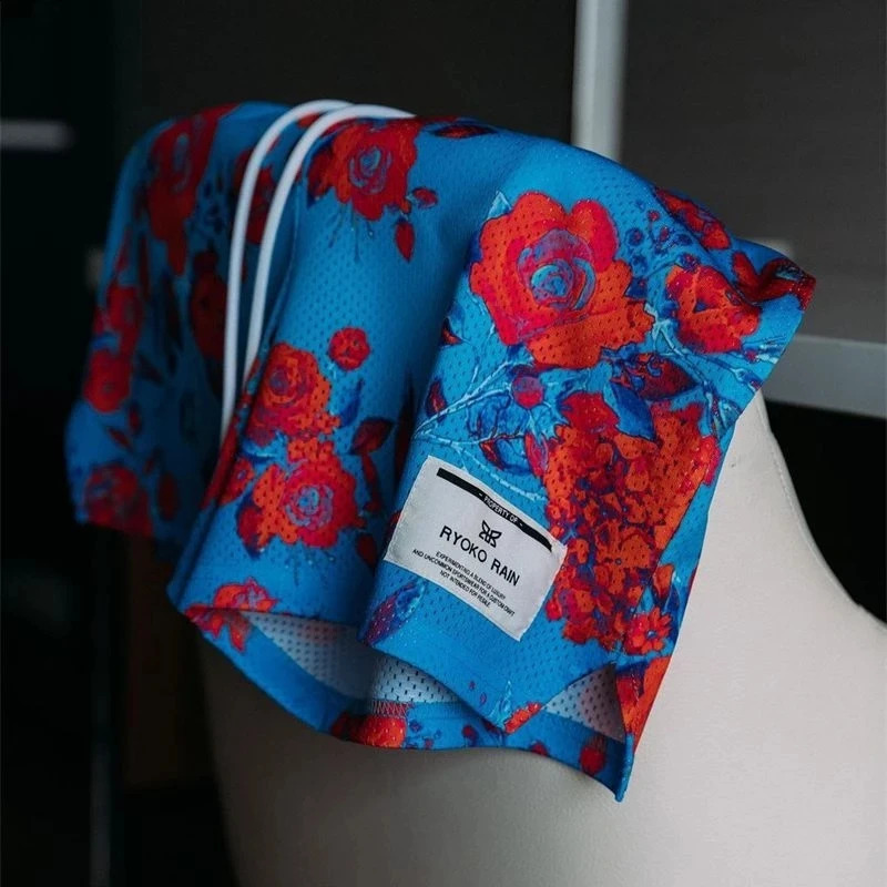 RYOKO RAIN summer mens shorts men and womens fashion beach seaside casual pants mesh sports quick-drying quarter pants 250109