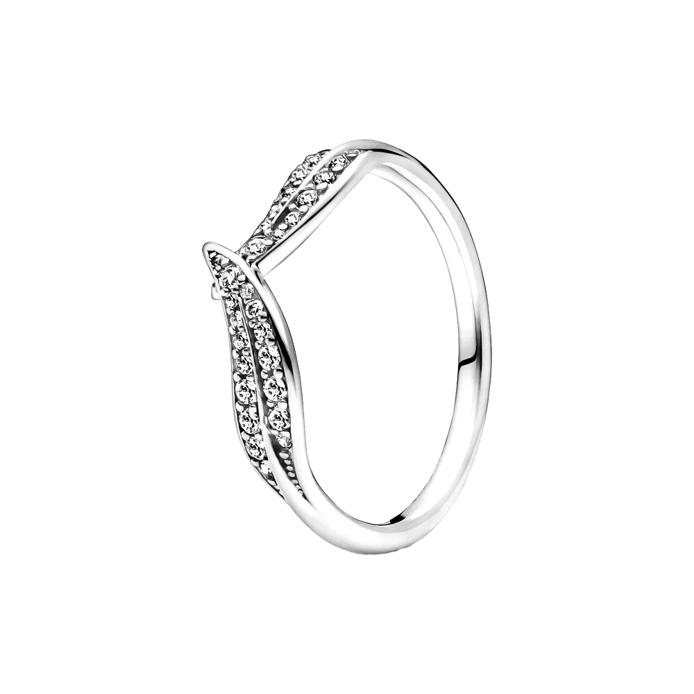 Charming Woman's Adjustable Fitted Ring Featuring a Classic Wishbone Design Accented by Glittering CZ Stones