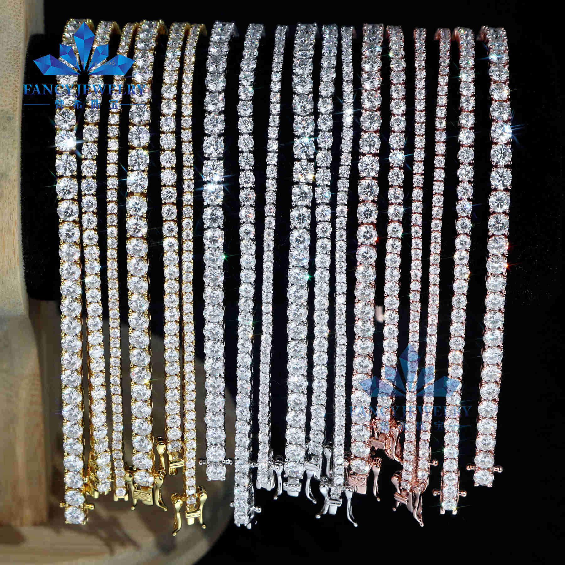 VVS Moissanite Tennis Chain 2mm 3mm 4mm 5mm 6.5mm 925 Sterling Silver White Gold Rose Gold Plated Style Necklace Women Men