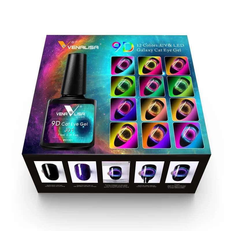 20pcs/kit New 9D Galaxy Cat Eye Set Box Venalisa Magic Glitter Nail Polish Magent Topcoat Base Coat Gel Magnetic Tool
