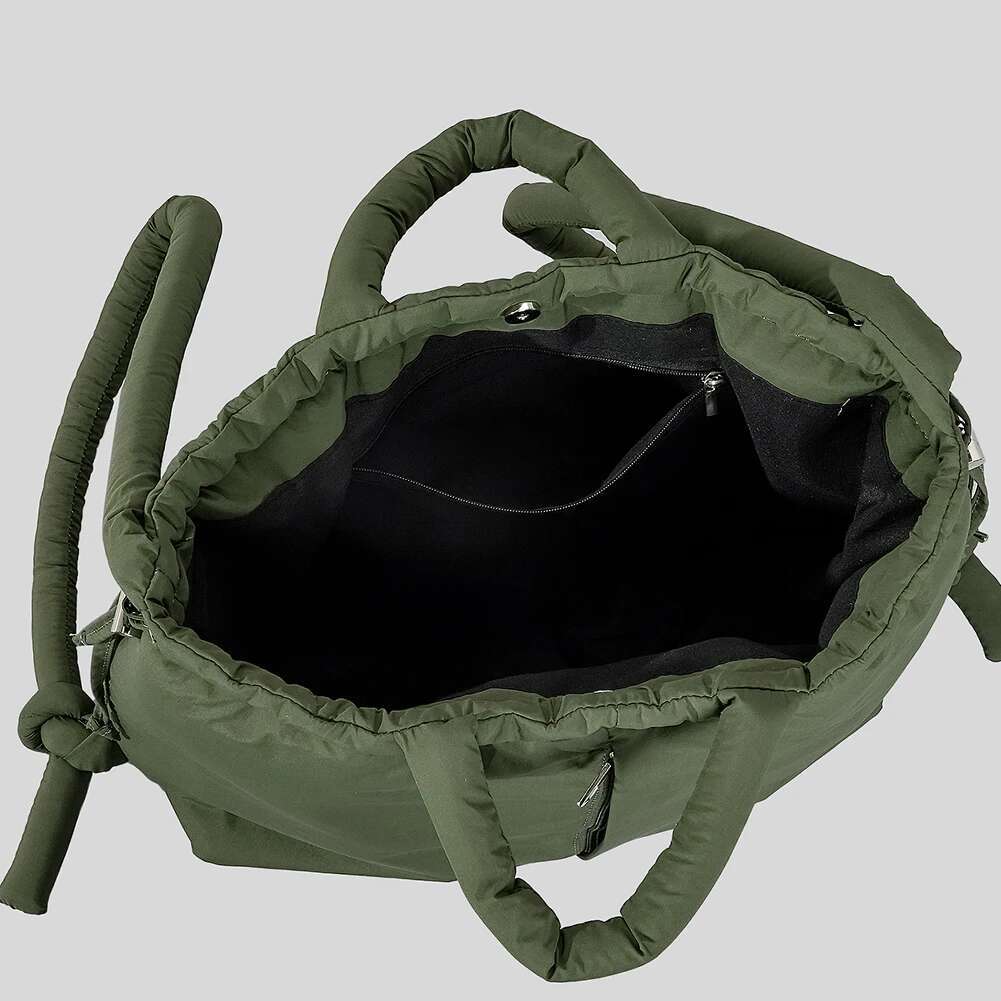 Stuffing Lightweight Stylish Backpack Large Capacity Women Puffy Drawstring Bucket Puffer Padded Shoulder Solid Tote Bag